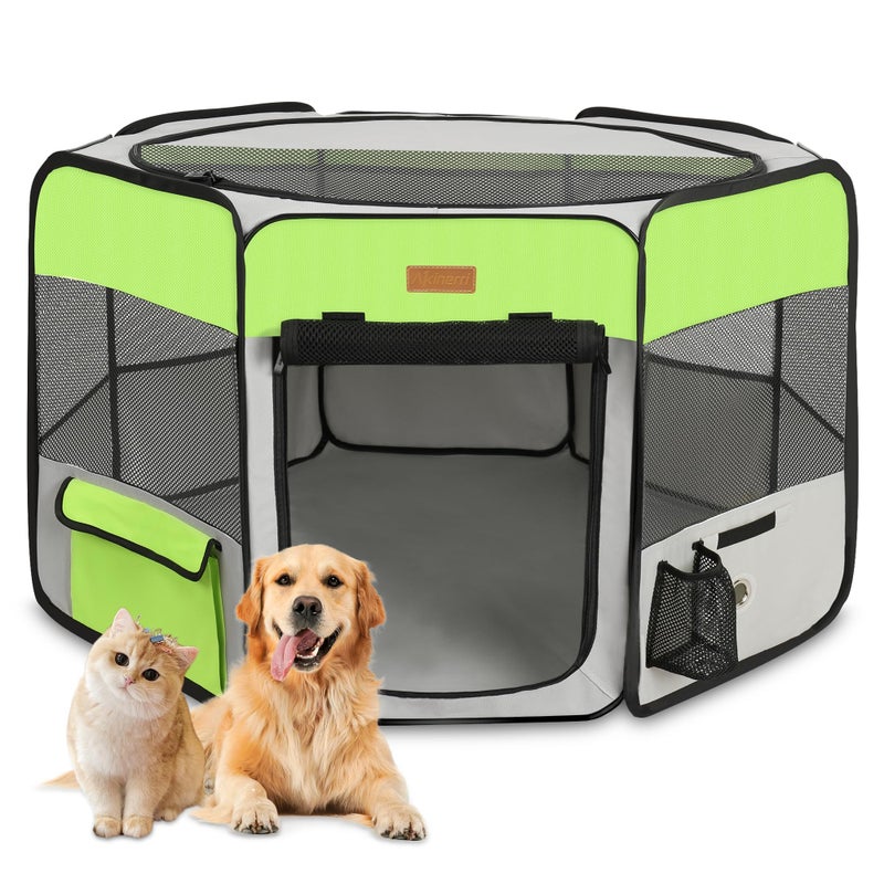 Akinerri Dog Playpen, Portable Pet Play Pen for Cat, Puppies, Rabbits, Chickens, Foldable Large-Capacity Pet Tent for Indoor/Outdoor Travel Camping Green - Image 1